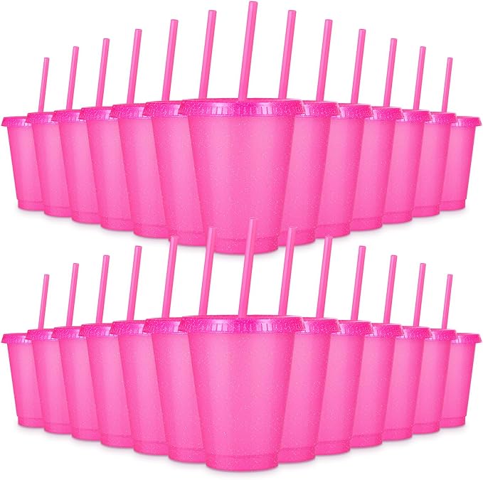 24 Pcs Plastic Tumblers with Lids and Straws, Reusable Cups with Lids Plastic