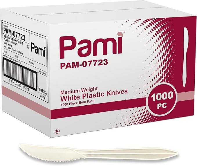 PAMI Medium Weight Disposable Plastic Knives, Bulk Pack