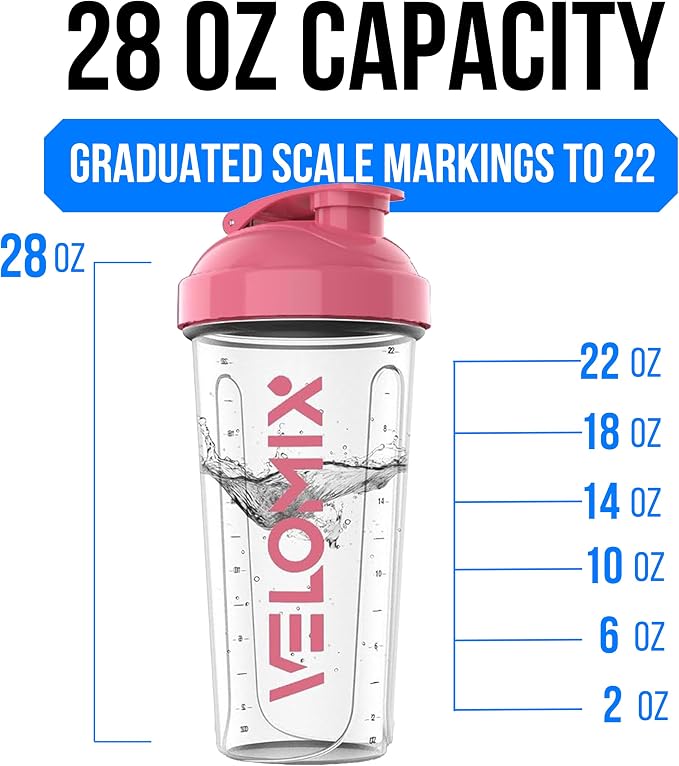 VELOMIX 2 Pack 28oz Protein Shaker Bottle, Leak Proof Shaker Cups