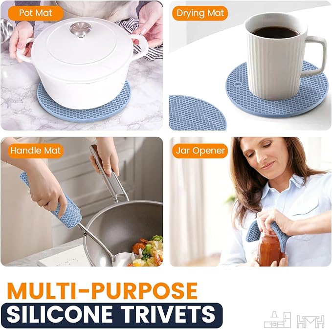 Silicone Trivet Mats 4 Heat Resistant Pot Holders Multipurpose Non-Slip Hot Pads