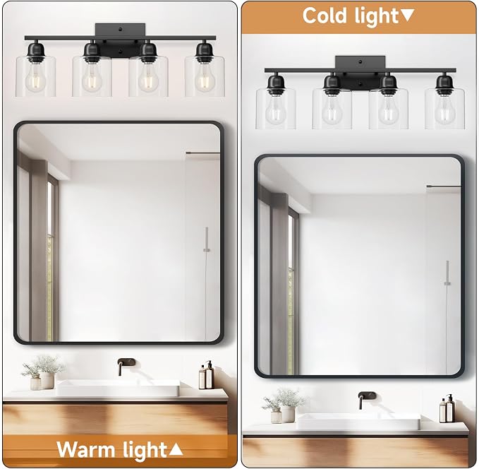 Modern 4 Light Bathroom Light Fixtures, 24 inch Black Vanity Lights