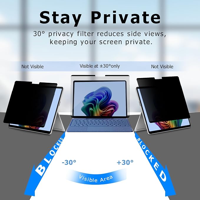 Adeway Magnetic Privacy Screen for Surface Pro 12 inch, Anti-Glare, 30° Side