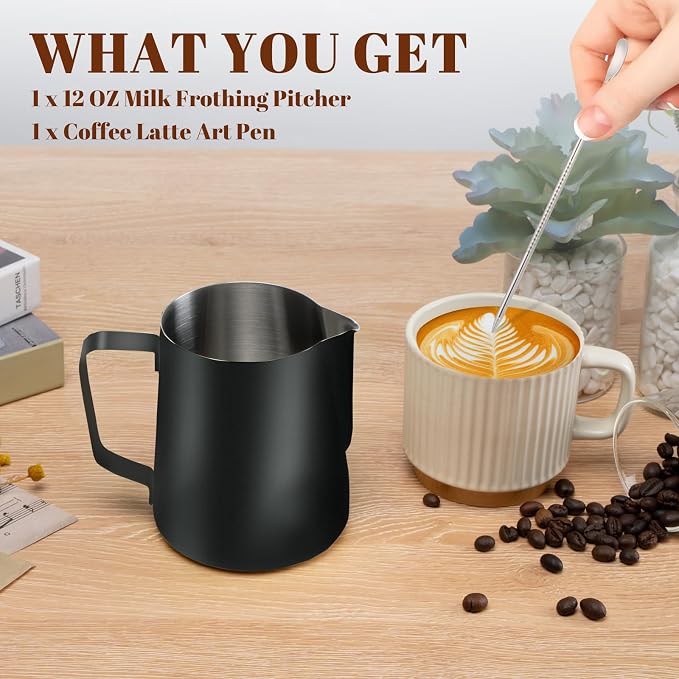Amrules Milk Frothing Pitcher, 12oz Milk Frother Cup