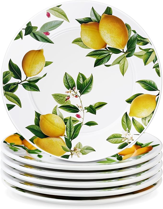Honeydak 6 Pcs 6 Inch Ceramic Plates Lemon Dreams Ceramic Plates Yellow Dinner