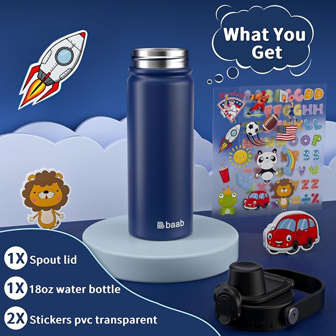 baab 18oz Kids Insulated Water Bottle 18/8 Stainless Steel Kids Cup 1 Pack |