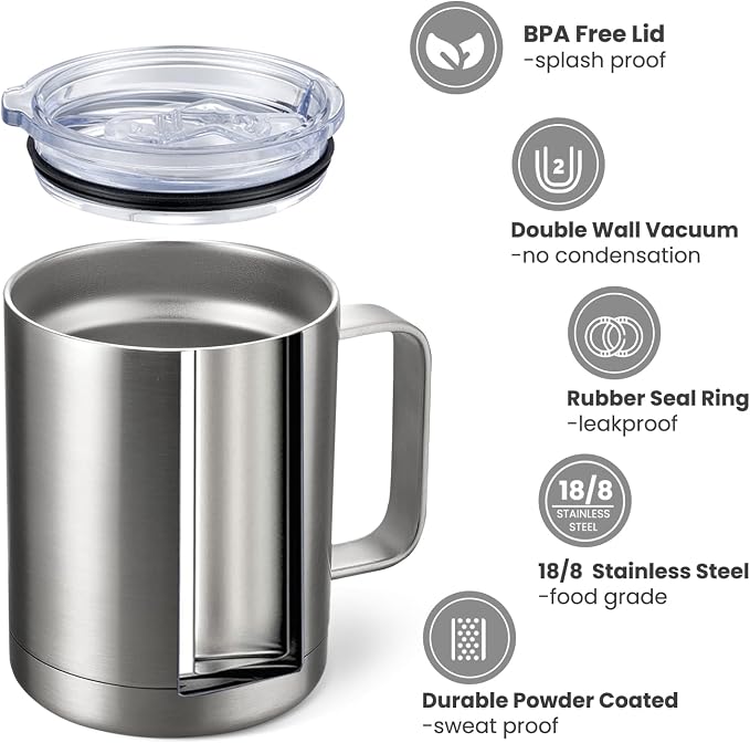 MEWAY 12oz Coffee Mug With Handle 4 Pack Bulk, Stainless Steel Insulated Travel
