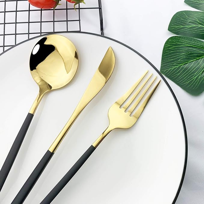 JASHII Flatware Serving Set 24 Piece, Stainless Steel Silverware Set, Titanium