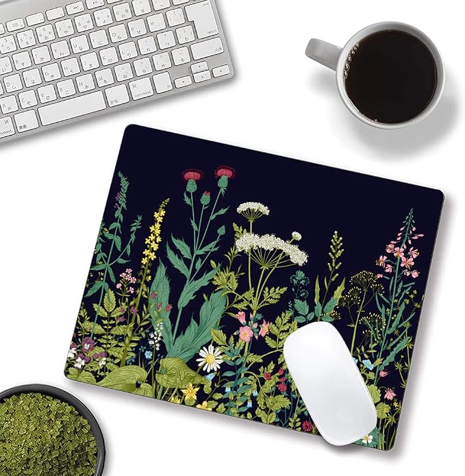 Floral Mouse Pad, Square Waterproof Non-Slip Rubber Base Mouse Pad