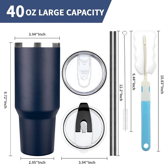 40 oz Tumbler with Lids and Straws, Stainless Steel Insulated Coffee Tumbler