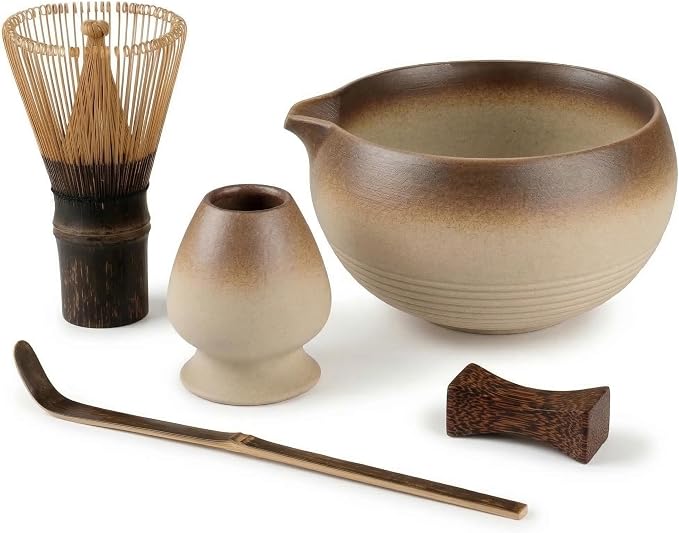 5-Piece Matcha Set，Matcha Bowl & 100-Prong Purple Bamboo Whisk | Rustic