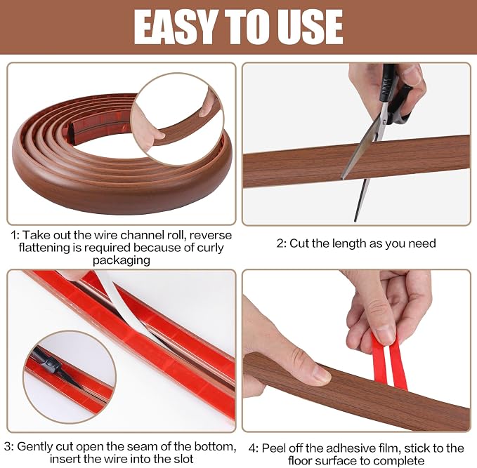 Floor Cord Cover Self Adhesive Cord Hider, 20FT Cable Management, Extension