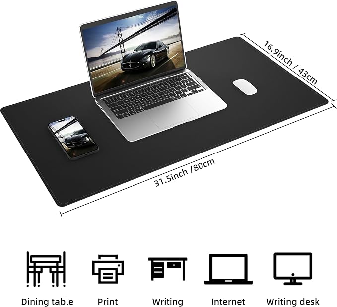 AFIING Dual-Sided Desk Pad, Natural Cork & PU Leather, Desk Mat Protector