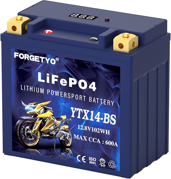 YTX14-BS Lithium Motorcycle Battery, ATV Battery 12V 8AH 600CCA Compatible
