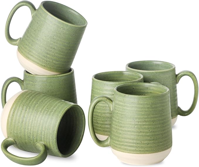 HASENSE Porcelain Coffee Mugs Set of 6, 15 Ounce Large Ceramic Coffee Cups Set