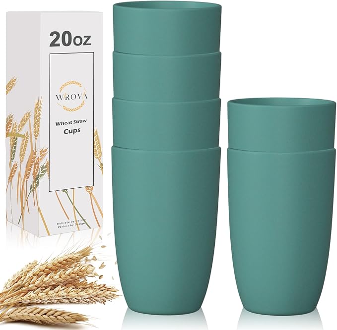 Wrova Wheat Straw Cups 6 PCS Good Alternative to Plastic Reusable Cups 20 oz