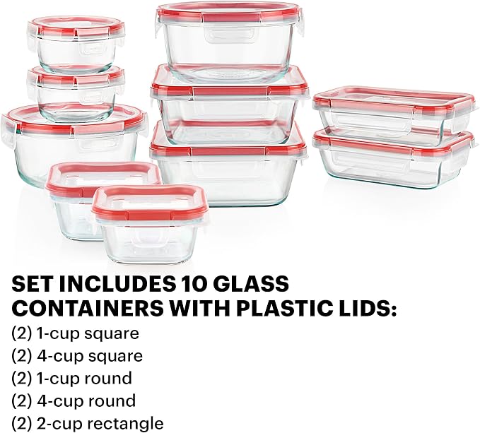 Pyrex Freshlock Mixed Sizes Airtight Glass Food Storage Set | Plastic BPA-free