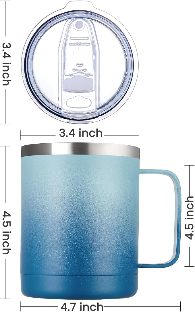 MEWAY 12oz Coffee Mug With Handle and Sliding Lid, Stainless Steel Travel