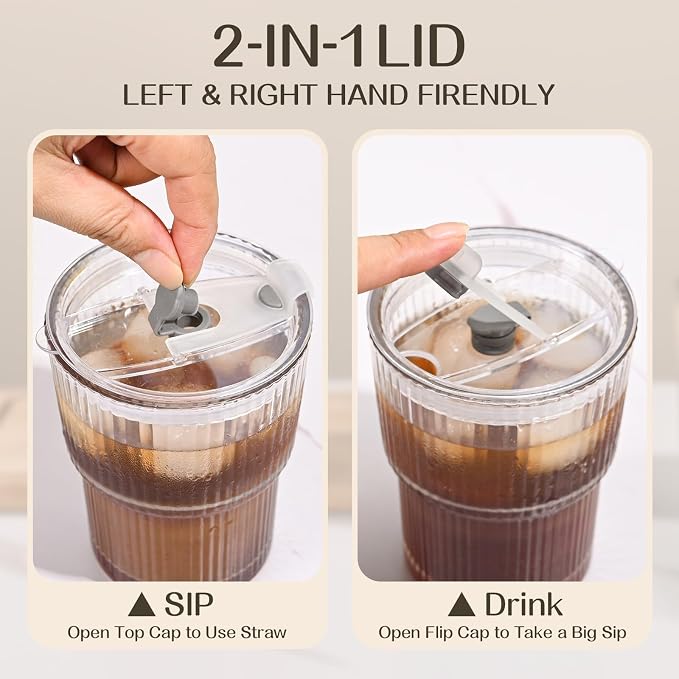 13oz Iced Coffee Cups, Reusable Tumbler Glass to Go Cup