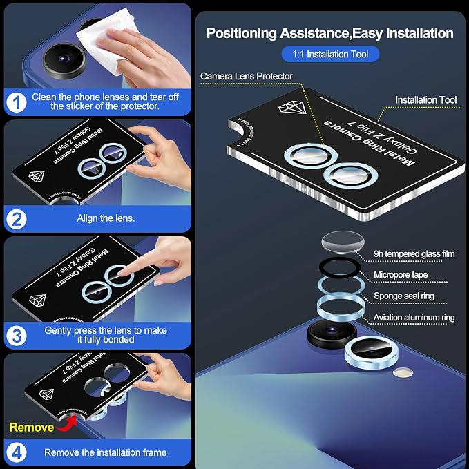 for Samsung Galaxy Z Flip 7 Camera Lens Protector, Individual Metal Ring