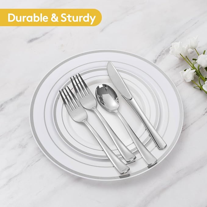 600 Plastic Piece Disposable Silver Plates