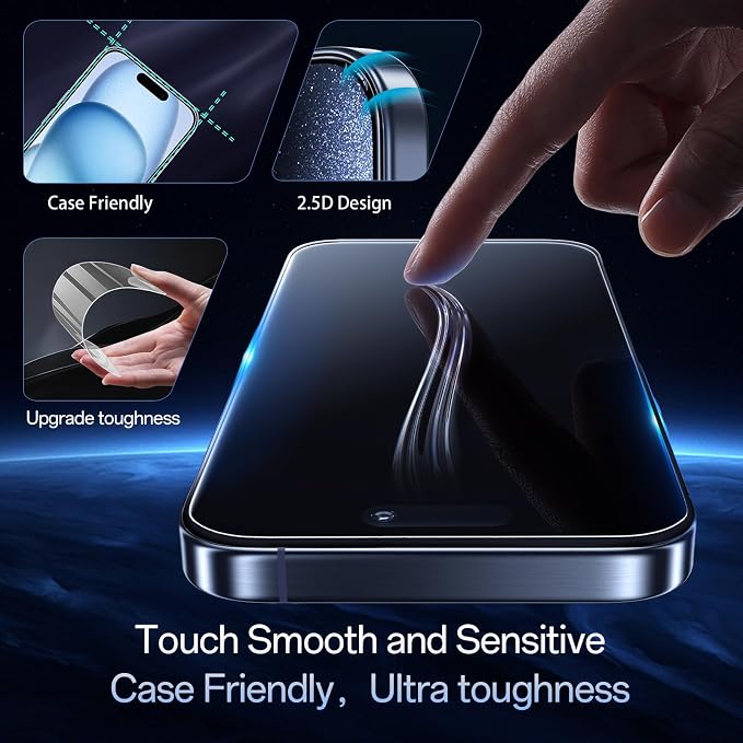 Screen Protector for iPhone 15 Pro, HD Clear, 9H Hardness, No Bubbles, Case