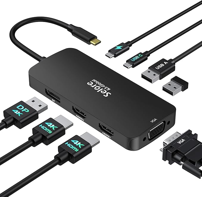USB C Docking Station Dual HDMI Monitor Adapter, Selore USB C Hub 3 Monitors