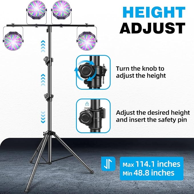 DJ Stand, T-Bar Tripod Stage Lights Stand Portable and Adjustable 49-114 Inch