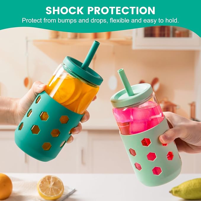 Mrsdry 16 oz Glass Cups with Lids and Straws