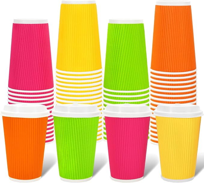 Whaline 100 Pcs Neon Color Disposable Coffee Cups