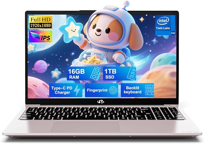 NIMO 15.6" FHD IPS Laptop, Intel N150, 16GB RAM 1TB SSD, Backlit Keyboard