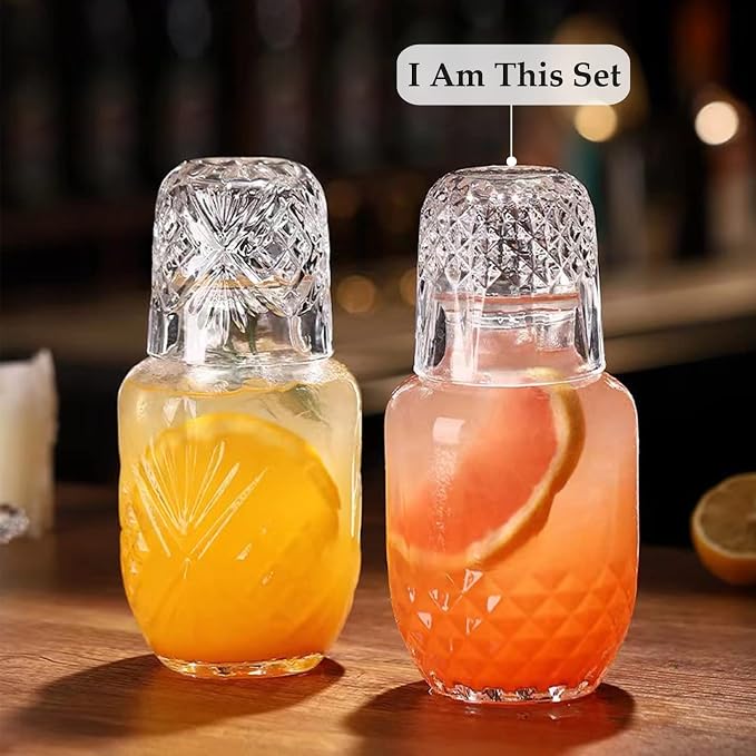 Bedside Water Carafe and Glass Set, Mfacoy 17 OZ Glasses Pitcher & 5 OZ Cup
