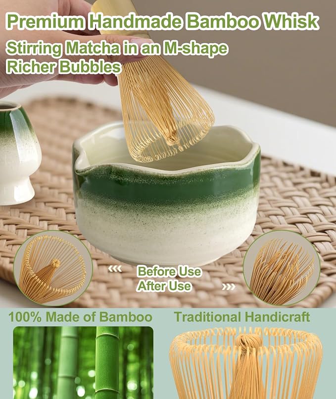 JBER Matcha Set, Bamboo Whisk, Powder Sifter