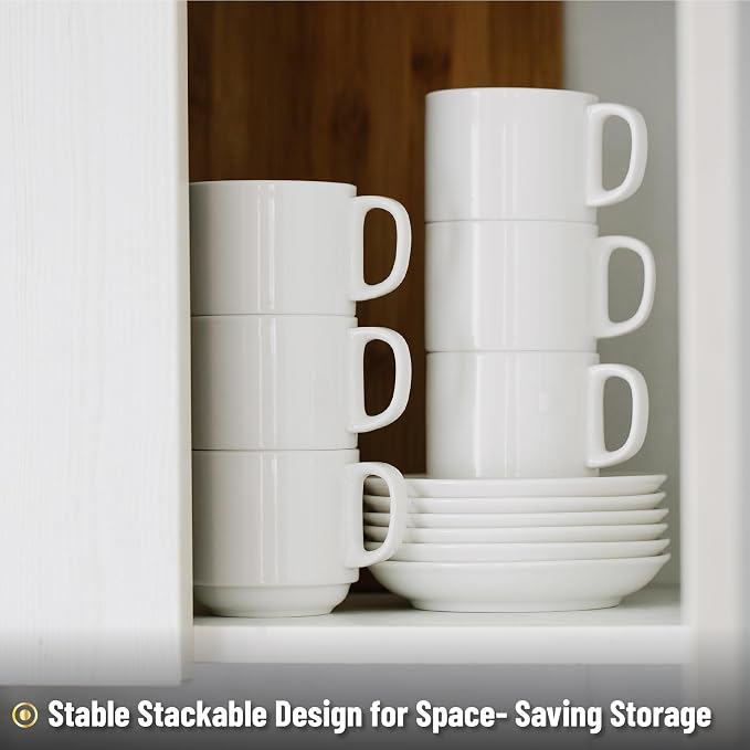 BTaT- Stackable Tea Cups and Saucers, Cappuccino Cups, British Coffee Cups
