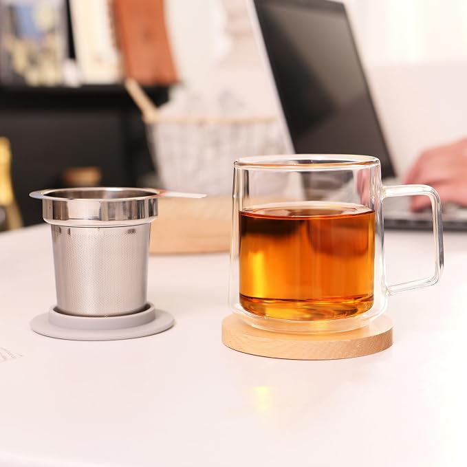 CNGLASS 12oz Double Walled Glass Tea Cup