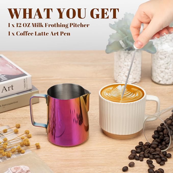 Amrules Milk Frothing Pitcher, 12 oz Milk Frother Cup
