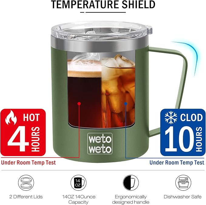 WETOWETO 14 oz Coffee Mug, Vacuum Insulated Camping Mug