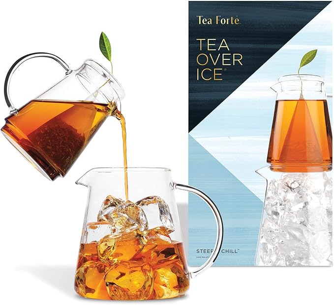 Tea Forte Tea Over Ice Steeping Pitcher Set, 2 Piece | Steeping Lidded Pitchers
