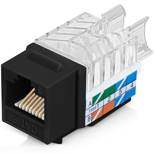 Everest 45° Angled RJ45 Cat6 Keystone Jacks 50-Pack in Black