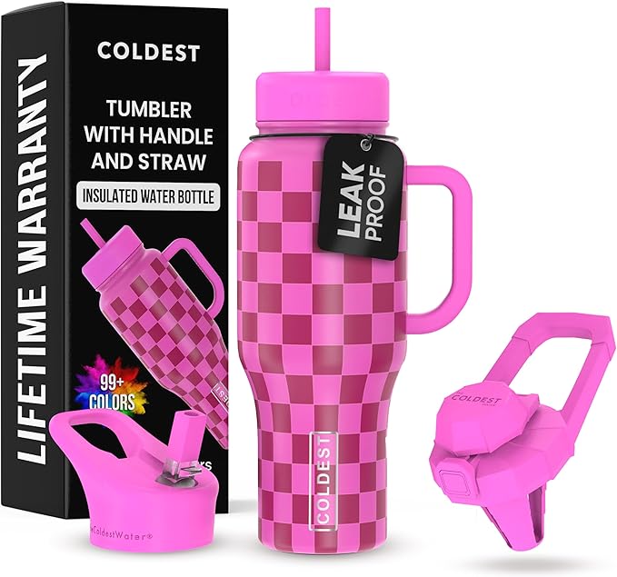 Coldest Tumbler with Handle and Straw, 100% Leak Proof Insulated Tumbler with