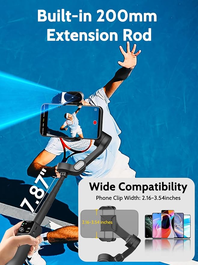 3-Axis Gimbal Stabilizer for iPhone & Android, NO APP AI Tracking, 7.8'