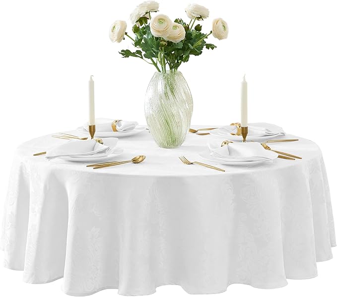 Newbridge Barcelona Luxury Damask Fabric Tablecloth, 90” Round, 100% Polyester