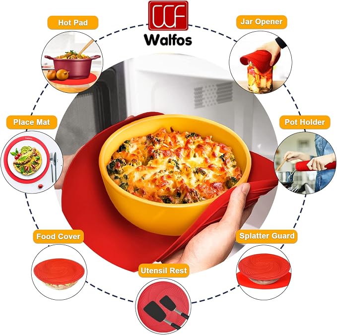 Walfos 12 10 Inch Silicone Microwave Mats, Microwave Splatter Cover