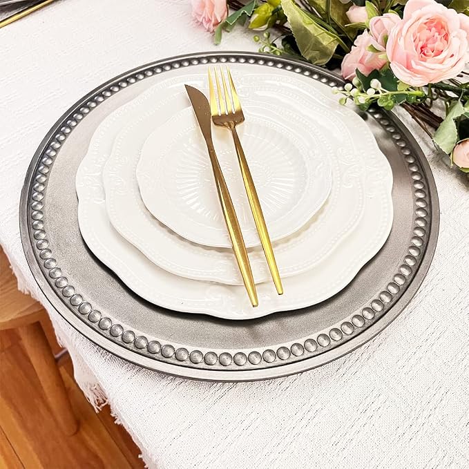 Antique Silver Charger Plates, 13 Inch Vintage Dinner Plate Chargers Round