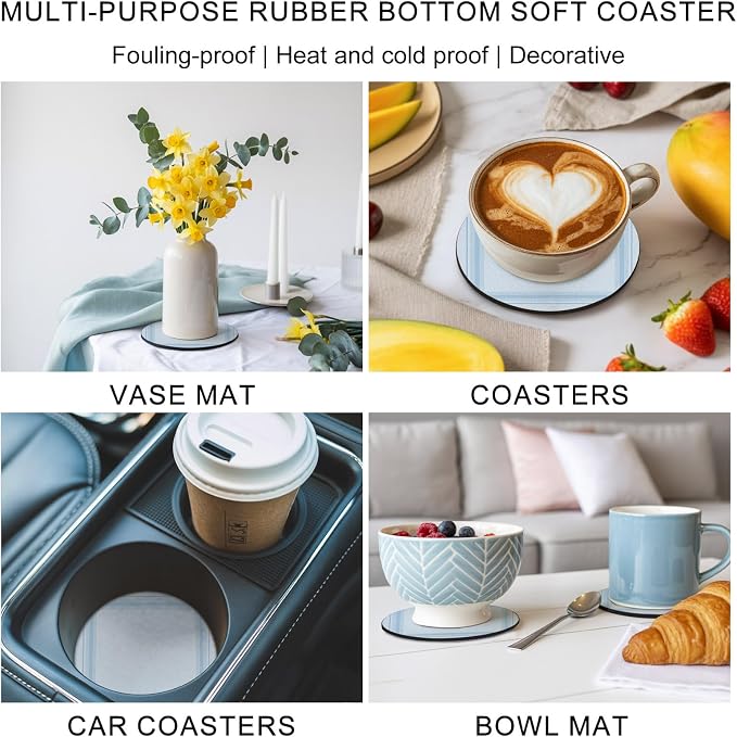 Light Blue Grid Coasters Set of 6 Absorbent Coasters