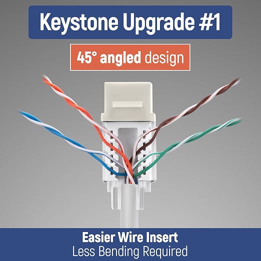 Everest Media Solutions 45° Angled CAT6A Keystone Jack in Ivory