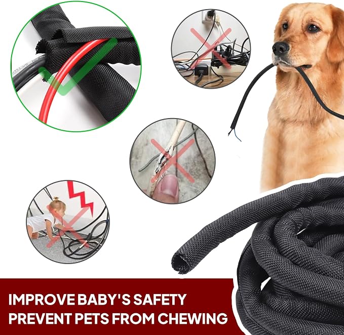 Black Braided Cable Management Sleeves Wire Loom Tubing Cord Protector