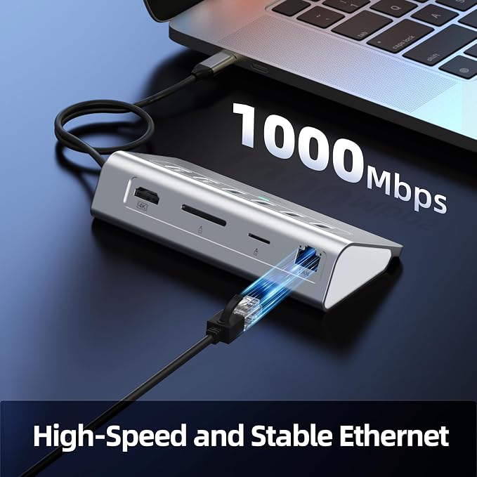 USB C Hub, 10-in-1 USB Docking Station, Aluminum USB to Ethernet Adapter