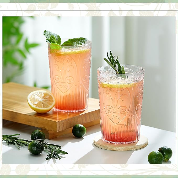 48 Pcs 16 oz Plastic Vintage Drinking Glasses Stemless Ribbed Highball Glasses