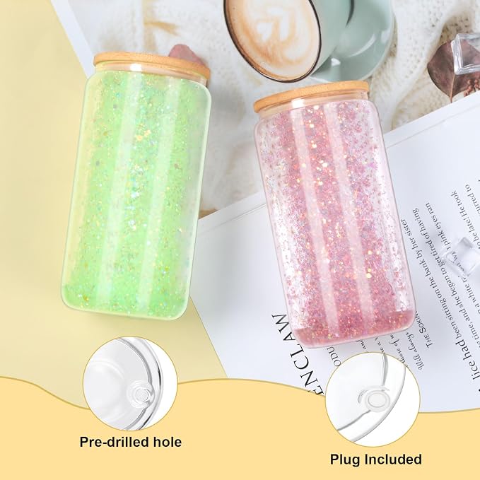 16 Oz Snow Globe Tumbler, 6 Pack Pre-Drilled Sublimation Glass Cup