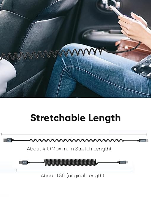 CableCreation Coiled USB C Cable 2Pack, Coiled USB A to USB C Cable